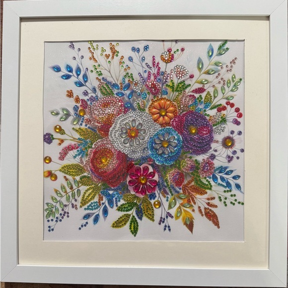 Colorful Floral Mixed Media Wall Art size 12” * 12”